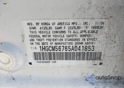 2005 Honda Accord 2.4 Ex z USA, uszkodzony, nr VIN 1HGCM56765A041853